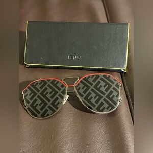 Fendi Aviator Sunglasses with Red Trim and FF Logo Lenses